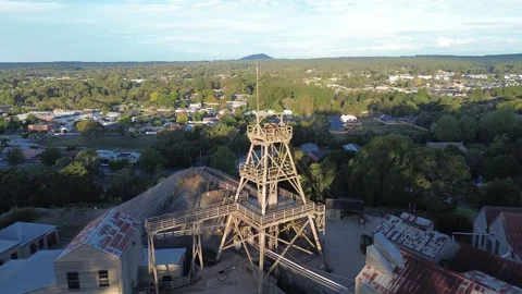 Historic gold mining tower and heritage buildings Stock Footage 332746175