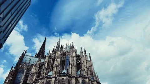 Historic Gothic Architecture of Cologne Cathedral Exterior Stock Footage 346050467