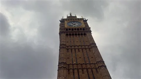 Historic Gothic Clock Tower With Large Clock Face In London Stock Footage 338357889