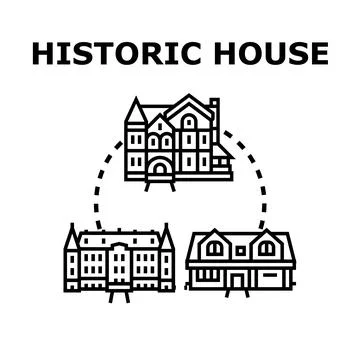Historic house architecture concept vector drawing collection Illustrazione stock