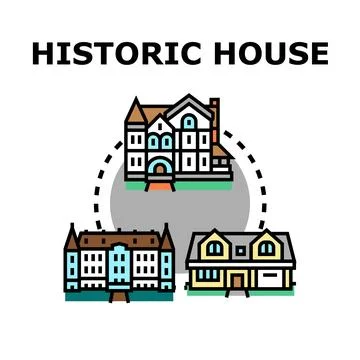 Historic house architecture concept vector drawing collection Stock Illustration