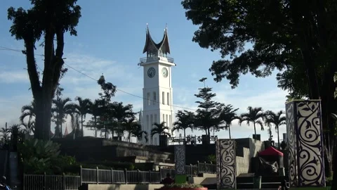 Historic Jam Gadang Clock Tower Built in 1926 in Bukittinggi, West Sumatra Stock Footage 345856485