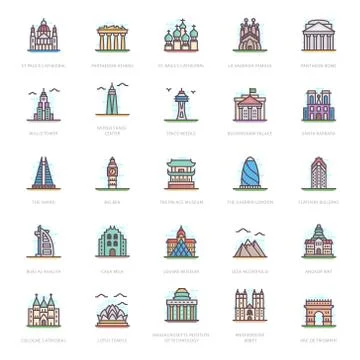 Historic Landmarks Flat Vectors Illustrazione stock