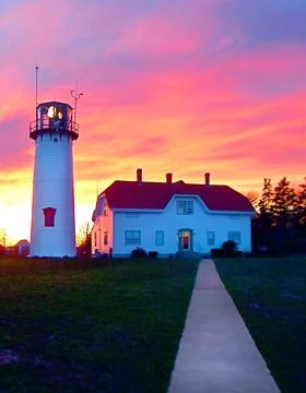 Historic Lighthouse at Chatham, Cape Cod Stock Photos
