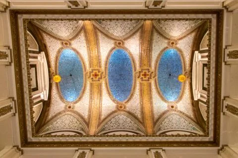 Historic Marshall Field’s Tiffany‑Style Ceiling, Chicago, Illinois Stock Photos