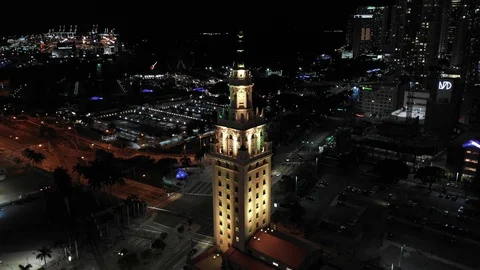 Historic Miami Freedom Tower shot with aerial drone 4k Stock Footage