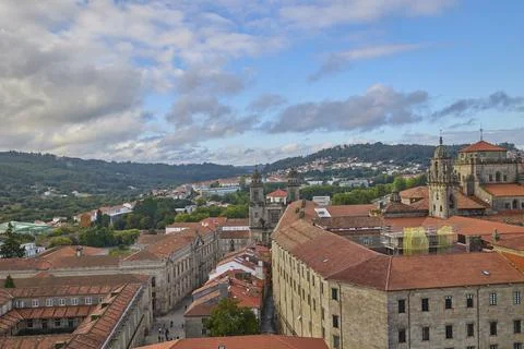 Historic monastery complex viewed from cathedral rooftop in Santiago Spain Fotos de archivo