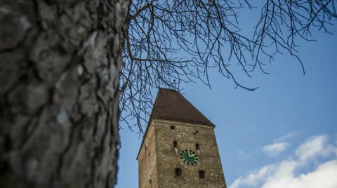 Historic monument Gänsturm in Ulm time-lapse Stock Footage