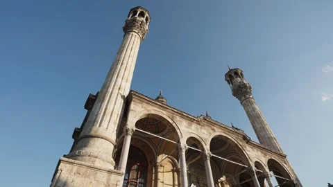 Historic Mosque Minarets with Cinematic Camera Movement in Konya Vídeo Stock 335401001