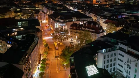Historic Munich Nightscape: Quickened Pulse of the City Stock Footage 291658473