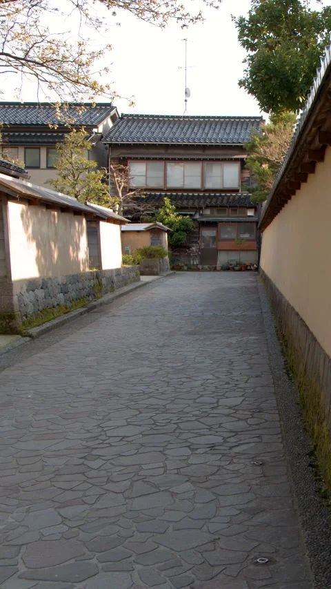 Historic Nagamachi Samurai District Cobblestone Street Stock Footage 336352230