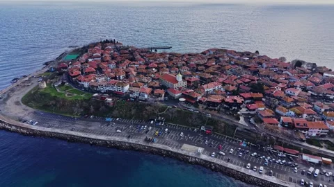 Historic nesebar with red roofs overlooking the black sea Stock Footage 335139822