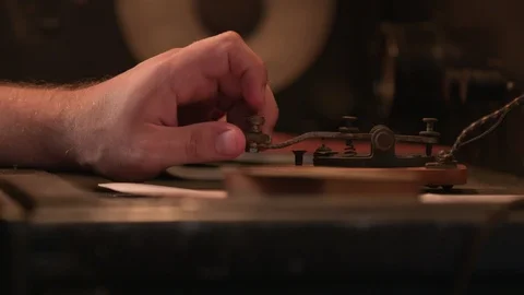 Historic Old Telegraph Technology Operator types Morse Code Stock Footage 92340996