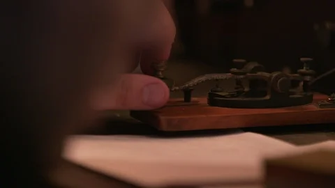 Historic Old Telegraph Technology Operator - Morse Code Stock Footage