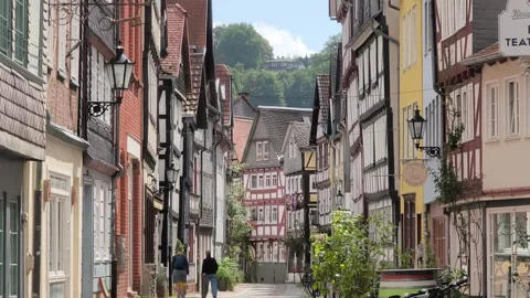 Historic Old Town with Half Timbered Houses in Marburg, Germany Video stock 344794675
