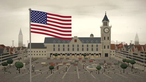 Historic Old Town Square United States Flag seamless loop Vídeos de archivo 344779028