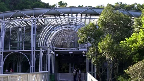 Historic Opera de Arame wire opera house facade surrounded by green nature in Cu Видео 277464021