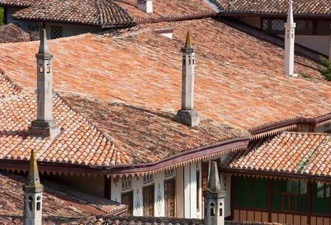 Historic Ottoman Architecture with Tiled Rooftops 스톡 사진