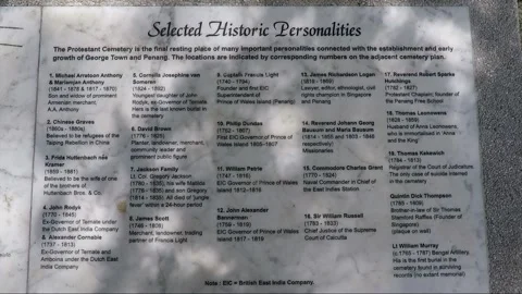 Historic Personalities Plate, Protestant Cemetery, George Town, Penang, Malaysia Stock Footage 299631053