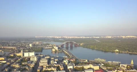 Historic Podil District and Dnipro River in Kyiv from Above 스톡 동영상 340984366