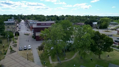 Historic Port Perry Grain Elevator and Park Aerial View Stock Footage 330848954