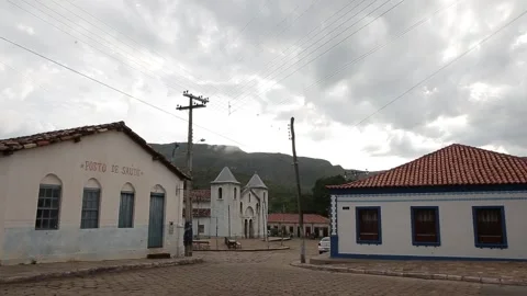 Historic Posto de Saúde and church, Natividade, Tocantins Stock Footage 317789700