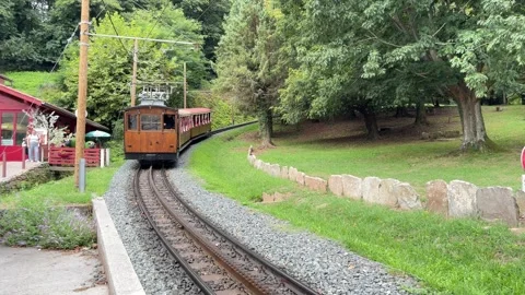 Historic rack railway train and mountain views in France. Stock Footage 345091198