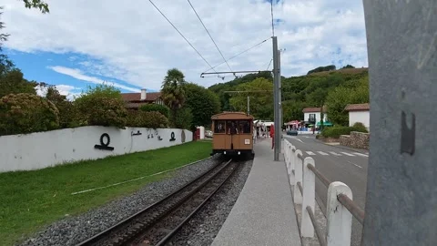 Historic rack railway train and mountain views in France. Stock Footage 345091199