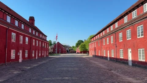 Historic red barracks inside Kastellet citadel in Copenhagen, Denmark Stock Footage 345266839