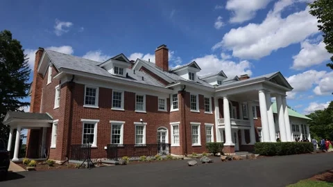 Historic red brick mansion with white columns Stock Footage 337796804