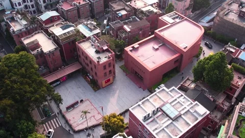 Historic red brick memorial architecture in Guangzhou, China, aerial view Stock Footage 345818056