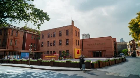 Historic red brick memorial architecture in Guangzhou, China, timelapse Stock Footage 345818062