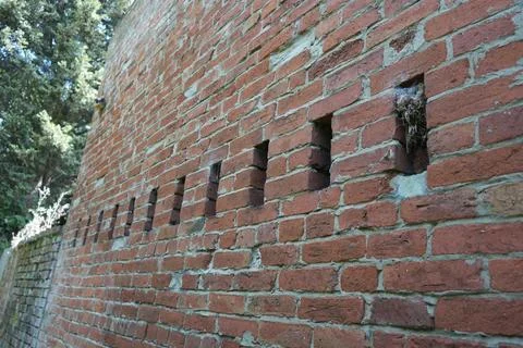 Historic Red Brick Wall With Square Openings In Farndon, Nottinghamshire, Stock Photos
