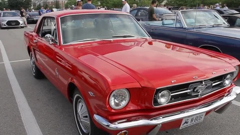 Historic Red Ford Mustang at Car Show in Lexington KY Stock Footage
