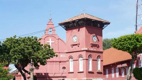 Historic Red Square Clock Tower in Melaka Malaysia Stock Photos