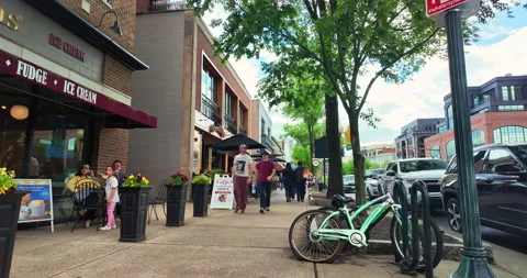 Historic retail storefronts on Broadway in Saratoga Springs New York Stock Footage 340347323