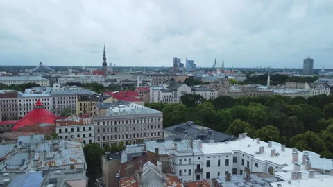 Historic Rooftops of Old Riga Aerial View Video stock 312863068