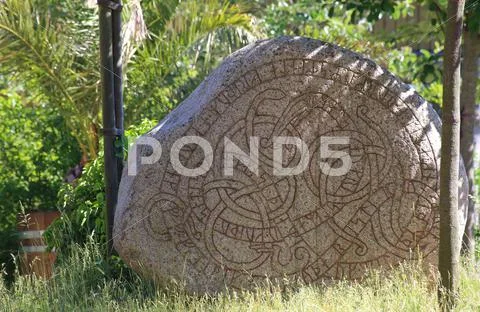 Historic rune stone at the castle in Trelleborg, Sweden ~ Premium Photo ...