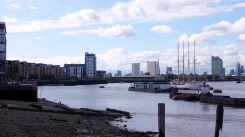 Historic sailing boat on the river Thames Stock Footage 56584516