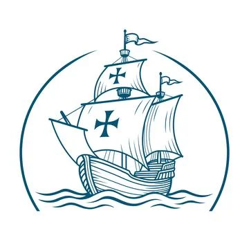 Historic Sailing Ship on Ocean Waves Vector Stock Illustration