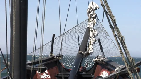 Historic sailing ship on rough waves - view from the bow Stock-Footage 52996237