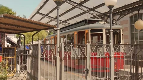 Historic Sassi Superga Tramway at Covered Station Platform in Turin, Italy Stock Footage 342297392