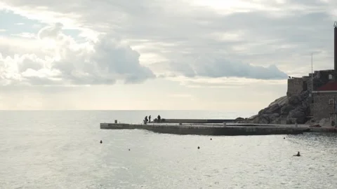 Historic Seaside Fortress Under Cloudy Skies. Stock Footage 257207675