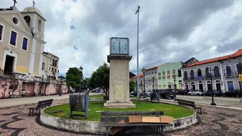 Historic Square Clock Column Monument Colonial Church Sao Luis Maranhao Brazil Stock Footage 346512120