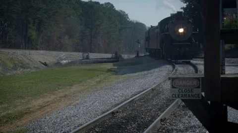 Historic Steam Engine Train Approaching Station Stock Footage 73203943