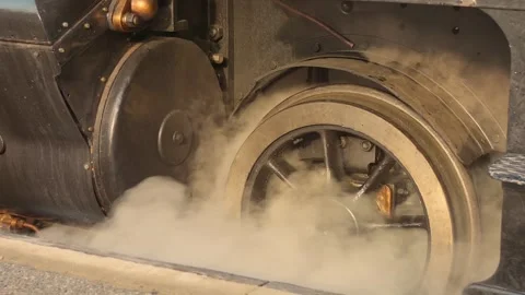 Historic Steam Train Wheel Close-Up With Steam Billowing – Vintage Railway Stock Footage 333639728