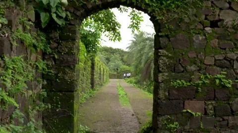 Historic Stone Arch Inside Vasai Fort Stock Footage 341269509