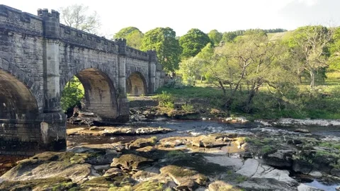 Historic Stone Bridge over River Stock Footage 309686571