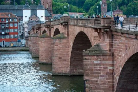 Historic stone bridge over river in Heidelberg 스톡 사진