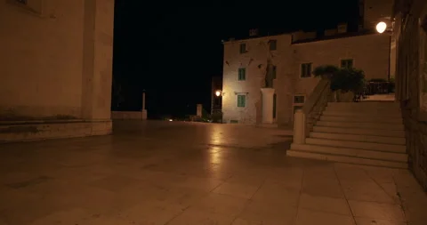 Historic Stone Square at Night Stock Footage 336604190